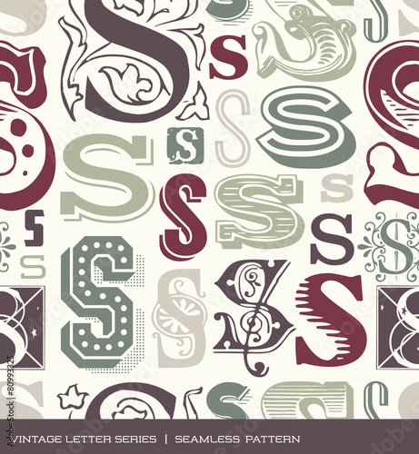 Seamless vintage pattern letter S in retro colors