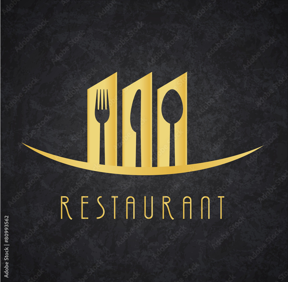 Logo Restaurante Gold and Black - obrazy, fototapety, plakaty 