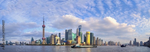Panorama of skyscrapers by the huangpu river
