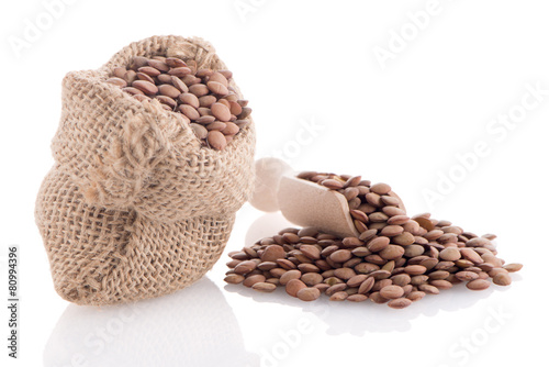 Burlap bag with lentils