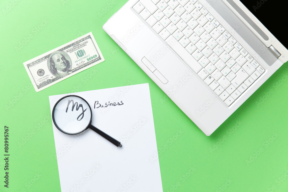 Hundred Dollar, paper and gift with computer Hundred Dollar, paper and gift with computer
