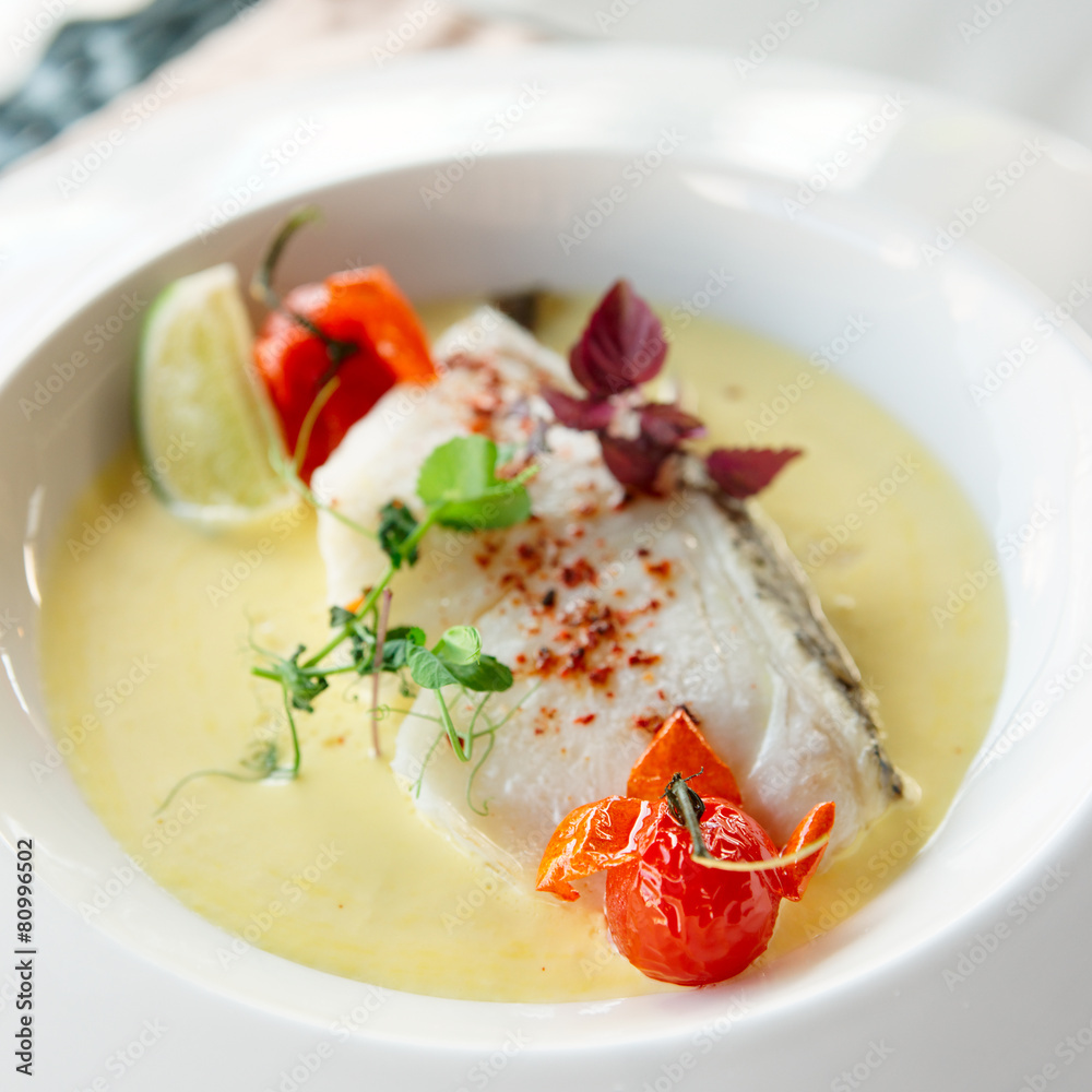 Chilean seabass fillet in plate Chilean seabass fillet in plate