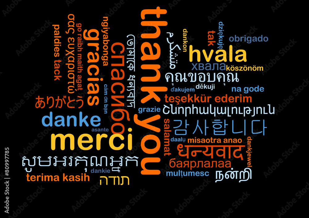 Thank you multilanguage wordcloud background concept Stock Illustration