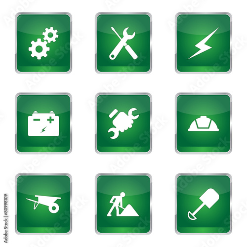 Construction Tools Square Vector Green Icon Design Set photo