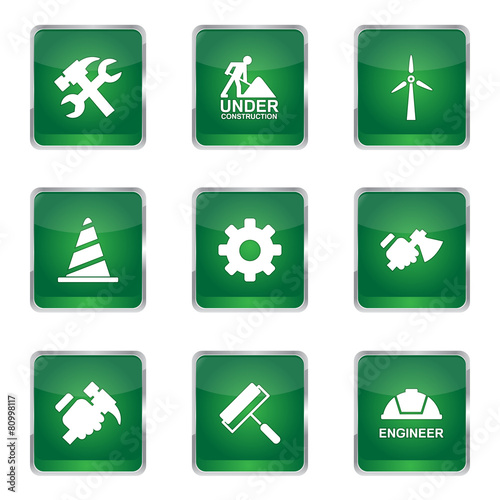 Construction Tools Square Vector Green Icon Design Set 2 photo