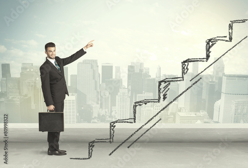 Business man climbing up on hand drawn staircase concept © ra2 studio