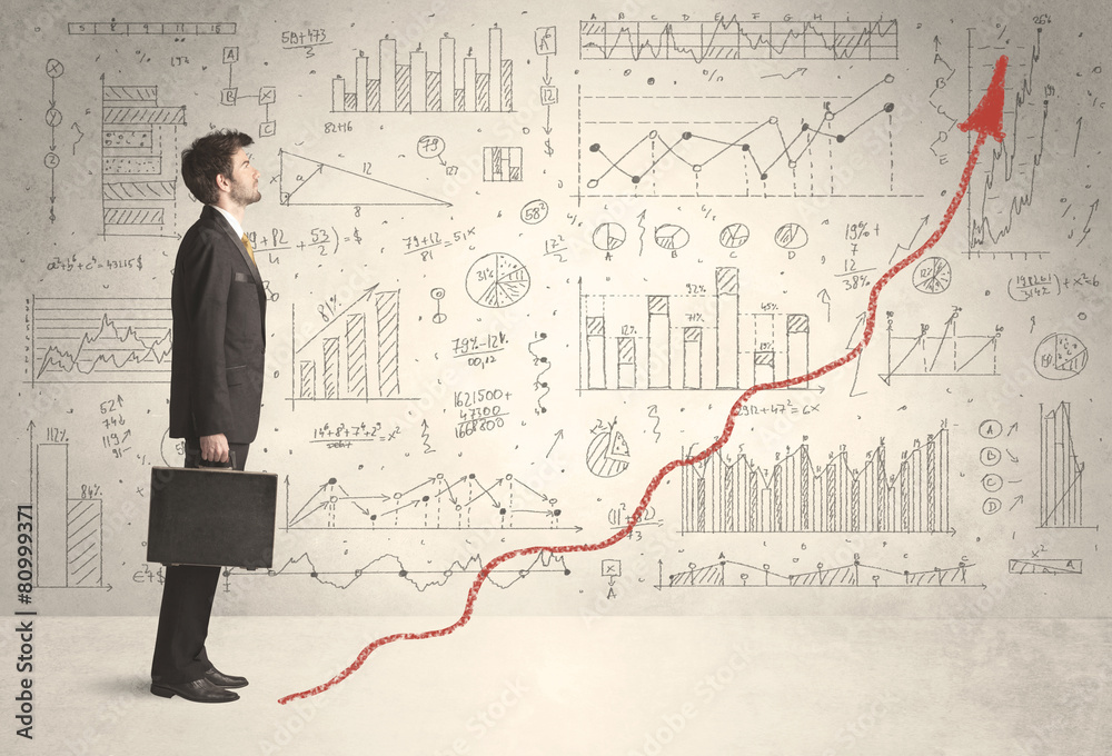 Business man climbing on red graph arrow concept Business man climbing on red graph arrow concept