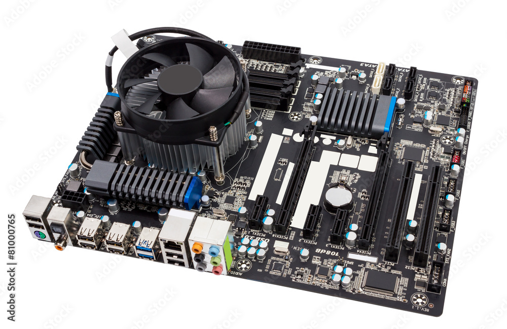 Electronic collection - Computer motherboard with CPU cooler Electronic collection - Computer motherboard with CPU cooler