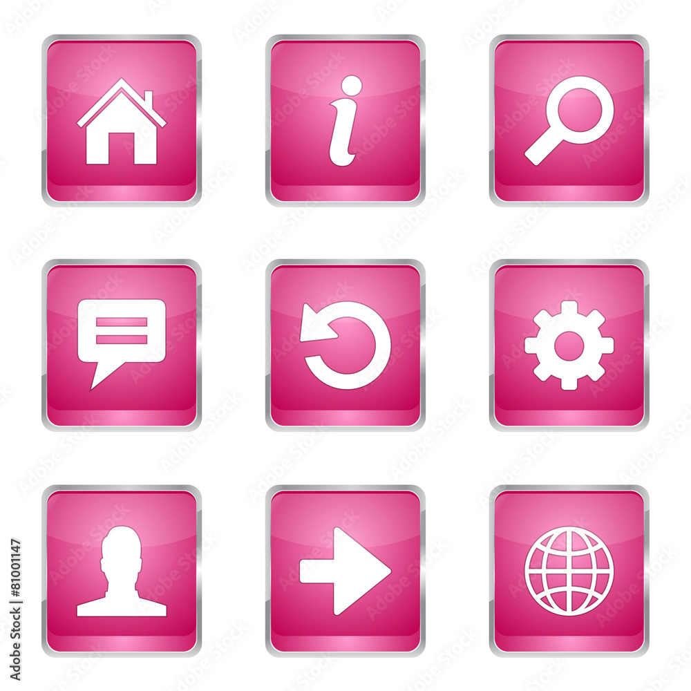 Web Internet Square Vector Pink Icon Design Set Web Internet Square Vector Pink Icon Design Set