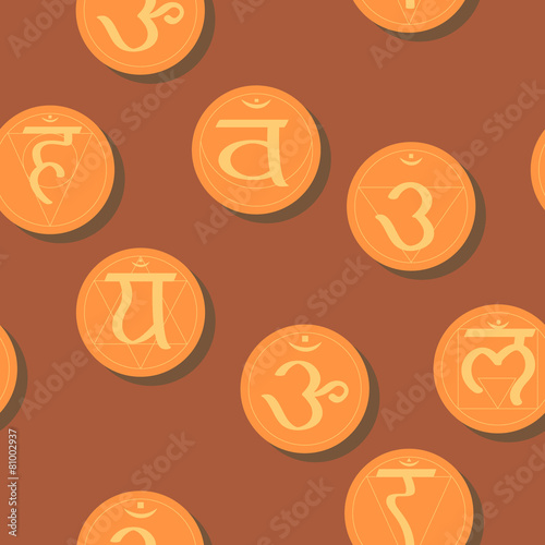 seamless background with names of chakras in Sanskrit