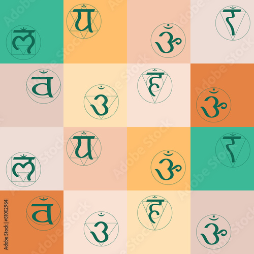 seamless background with names of chakras in Sanskrit