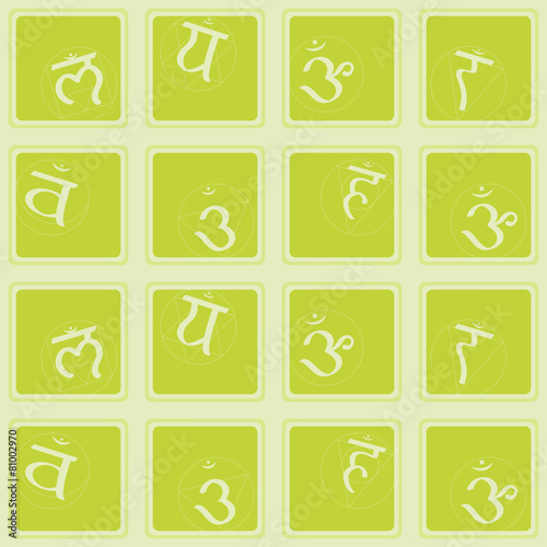 seamless background with names of chakras in Sanskrit