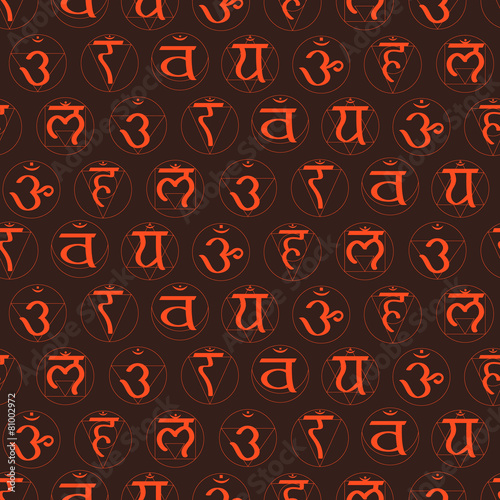 seamless background with names of chakras in Sanskrit