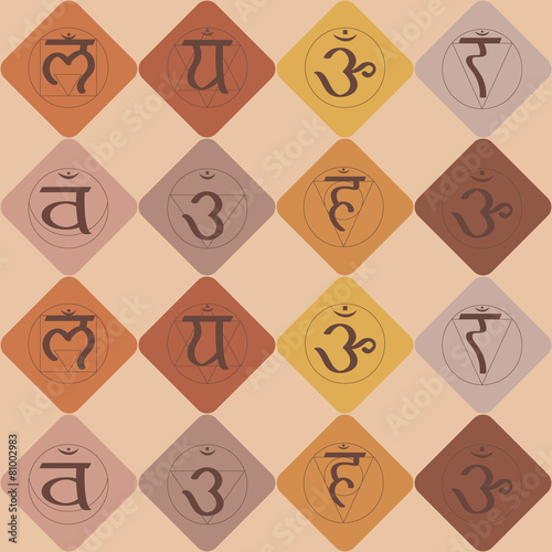 seamless background with names of chakras in Sanskrit