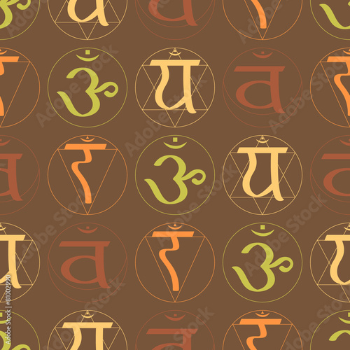 seamless background with names of chakras in Sanskrit