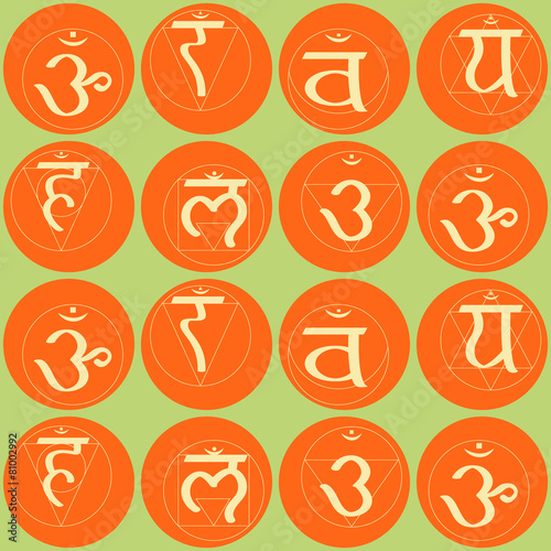 seamless background with names of chakras in Sanskrit