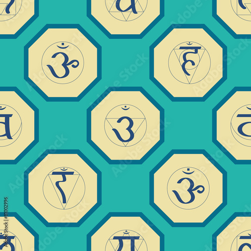 seamless background with names of chakras in Sanskrit