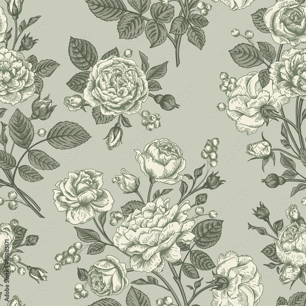 Seamless pattern wit roses.