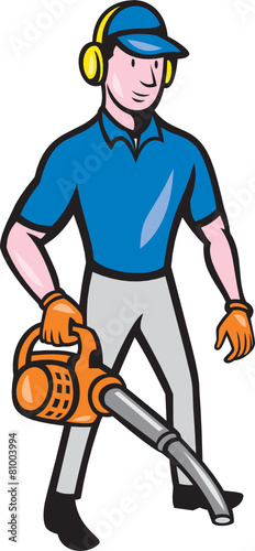 Gardener Landscaper Leaf Blower Cartoon