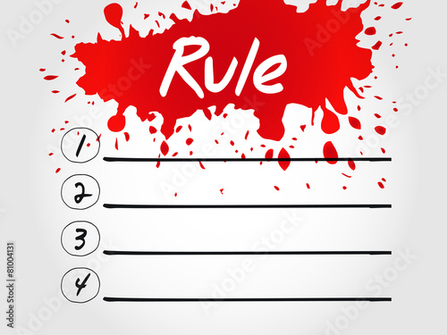 Rule blank list, business concept
