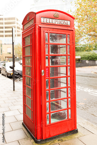 Famous classic English red telephone box