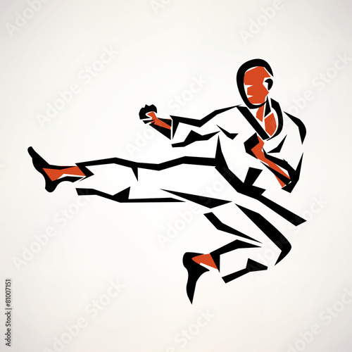 karate fighter stylized symbol, outlined sketch
