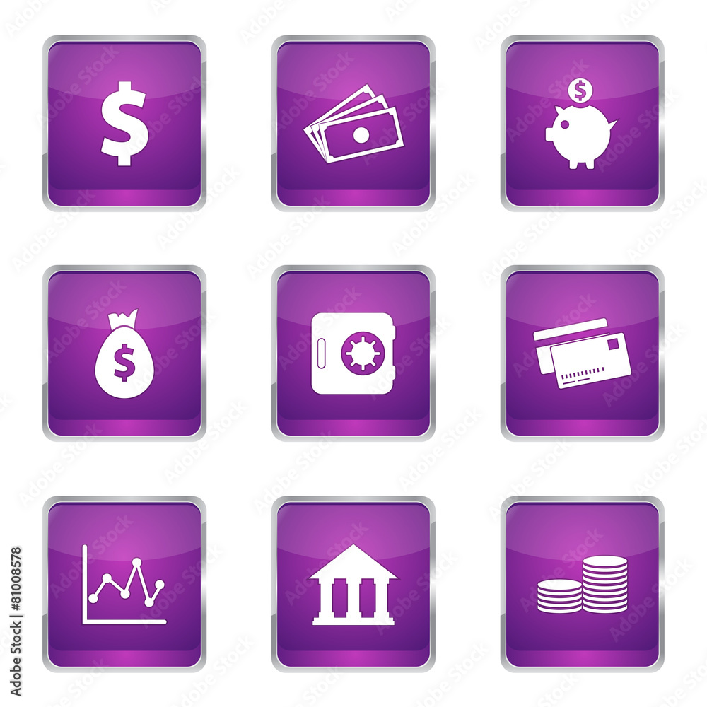 Financial Banking Square Vector Violet Icon Design Set Financial Banking Square Vector Violet Icon Design Set