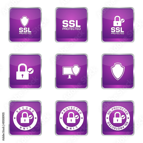 Protection Web Internet Square Vector Violet Icon Design Set