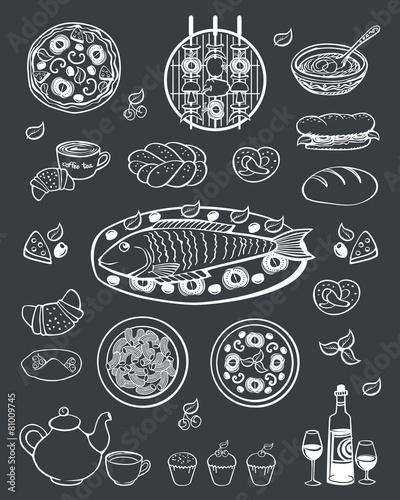 Set of elements for restaurant menu, cafe, pizzeria.