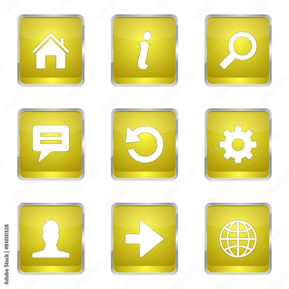 Web Internet Square Vector Yellow Icon Design Set Web Internet Square Vector Yellow Icon Design Set