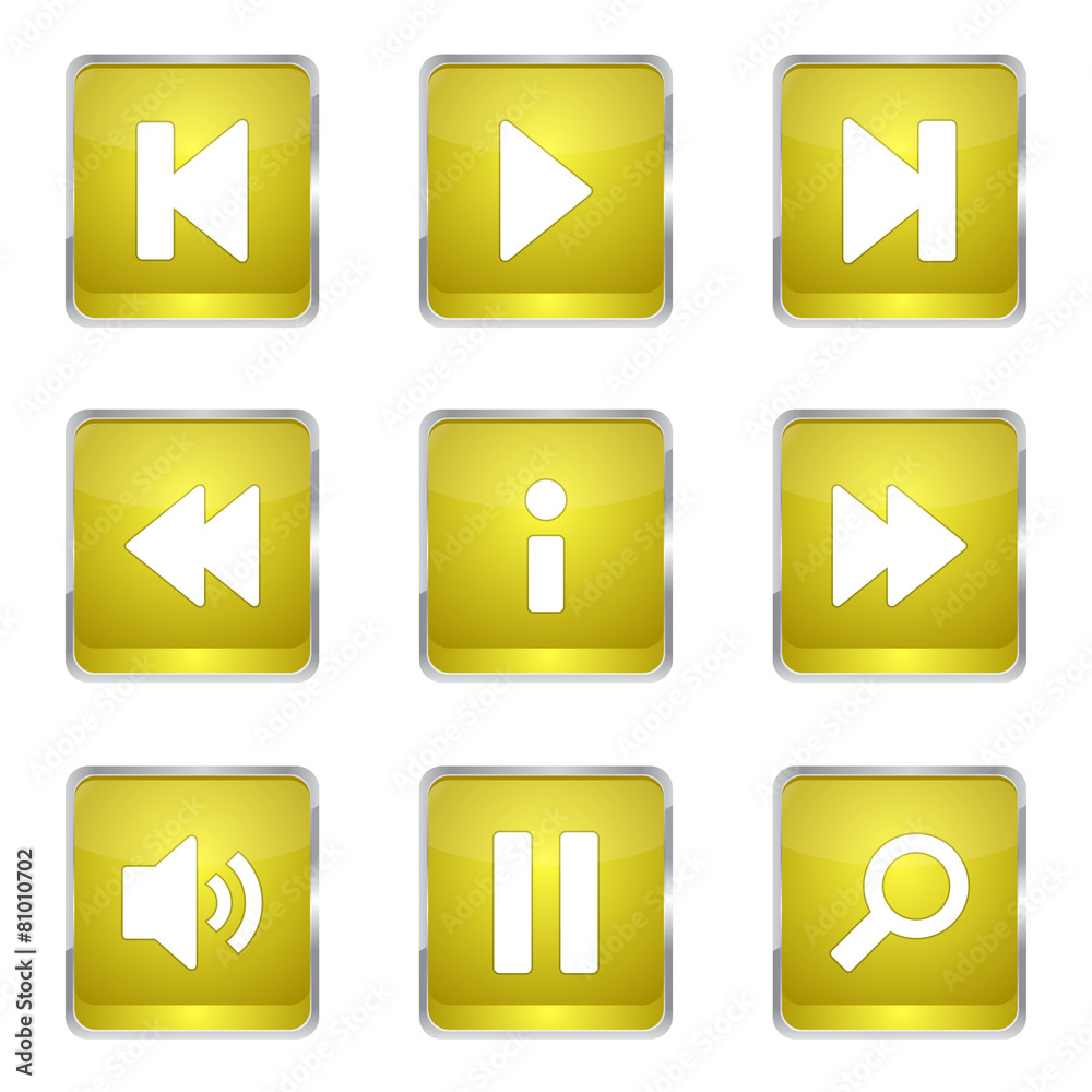 Multimedia Controller Square Vector Yellow Icon Design Set Multimedia Controller Square Vector Yellow Icon Design Set