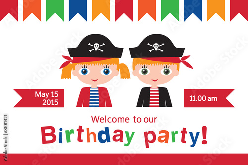 Invitation to the birthday of twins. Pirate birthday.