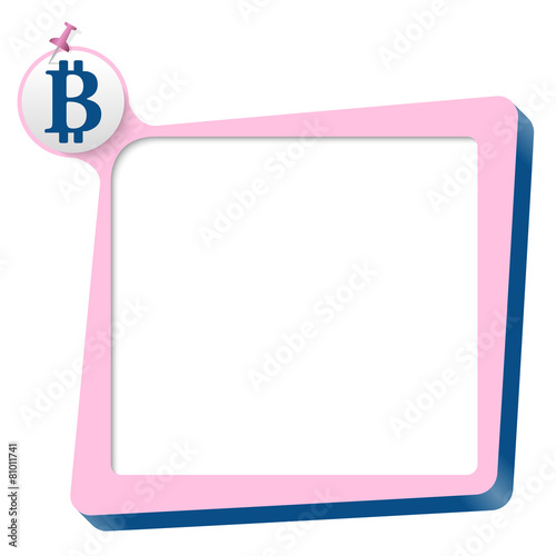 pink text box and blue bit coin symbol