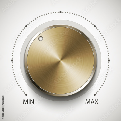 Volume knob with gold texture, realistic vector illustration