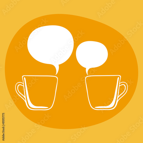 Vector silhouette of tea, coffee cups and speech bubbles