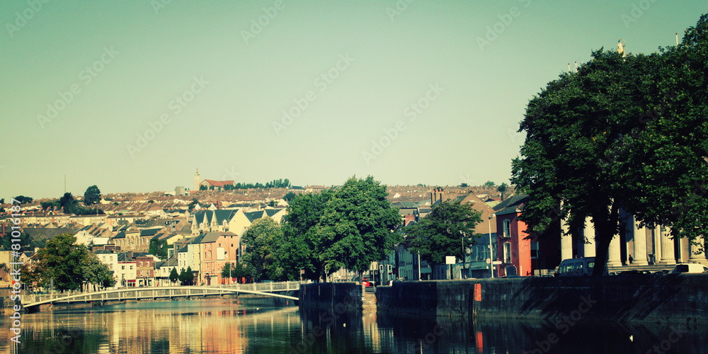 View on the River Lee - vintage effect. Early morning in Ireland