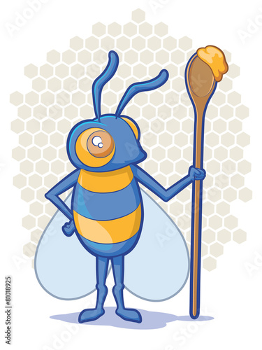 Cartoon Bee holding a spoon full of honey