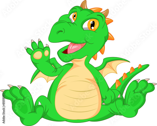 Cute baby dinosaur cartoon waving