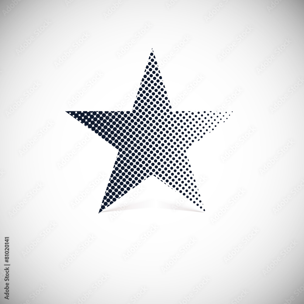 Black halftone star with shadow. Black halftone star with shadow.