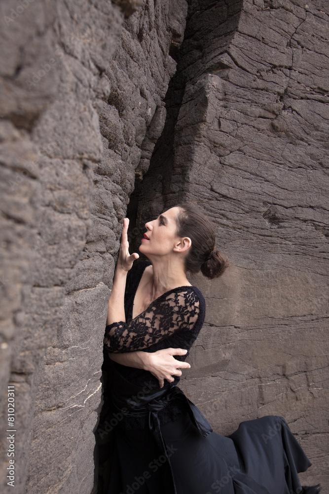 Flameco dancer in a basalt ravine Flameco dancer in a basalt ravine