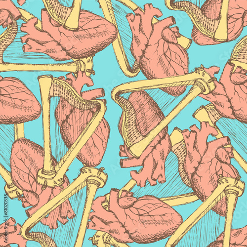 Sketch heart and harp in vintage style