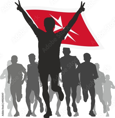 Winner with the Malta flag at the finish