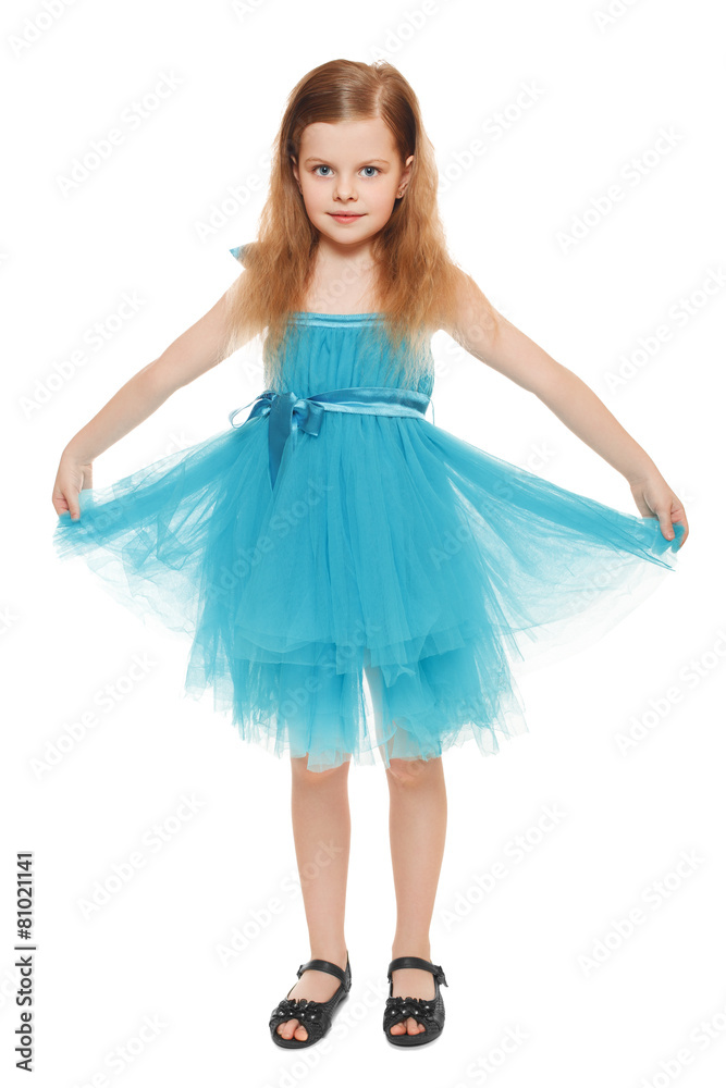 Full length a adorable little girl in blue dress, isolated Full length a adorable little girl in blue dress, isolated