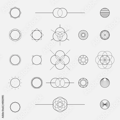 Set of geometric shapes, circles, line design, vector