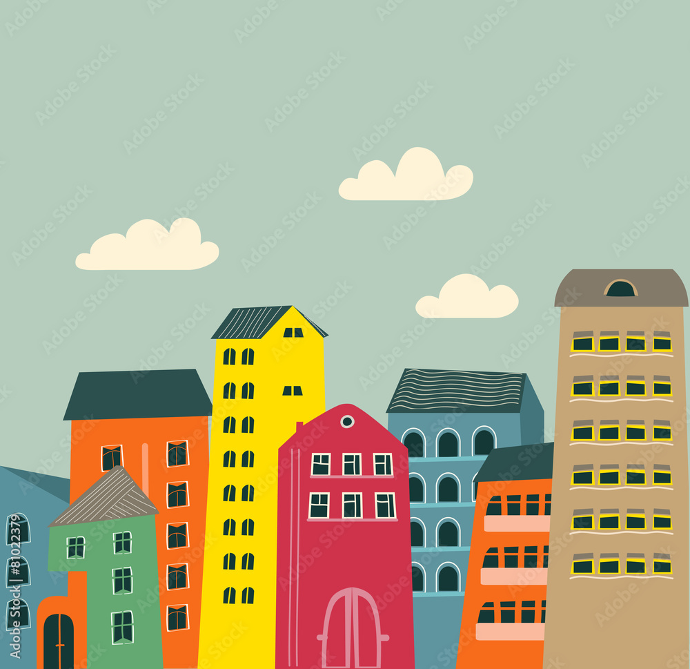 retro houses and clouds background retro houses and clouds background