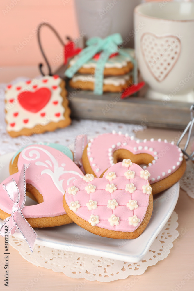 Heart shaped cookies for valentines day