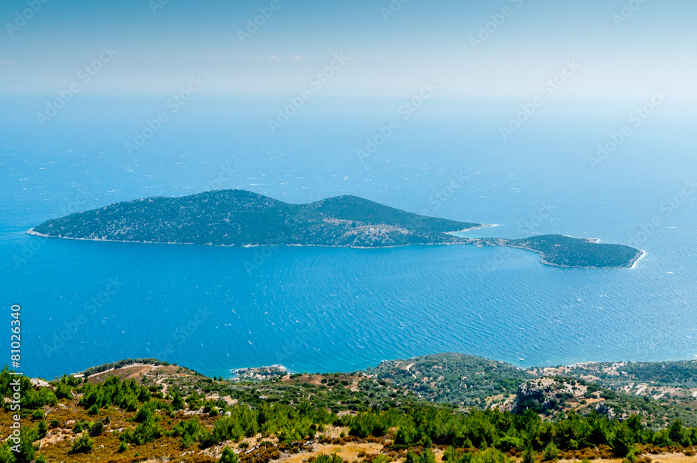 View on some island from Samos island in Greece