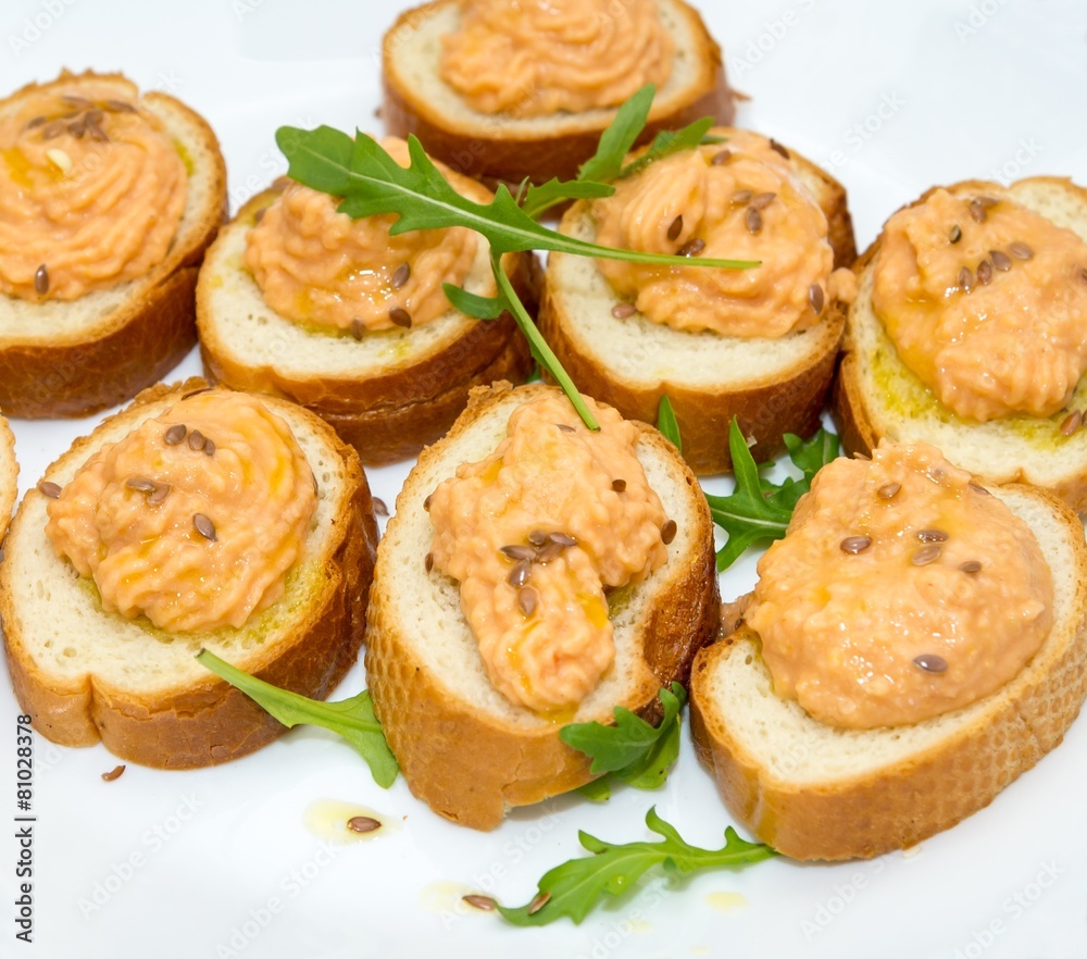 Canapes with hummus