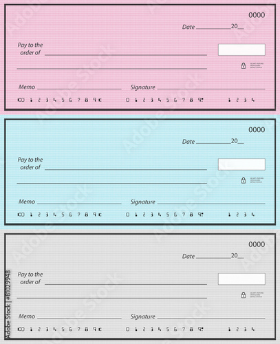 Three blank checks in different color