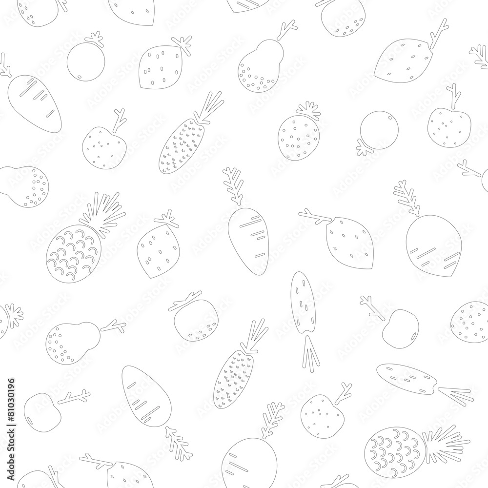 Fruit and vegetables, seamless pattern, outline Fruit and vegetables, seamless pattern, outline